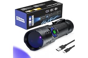 DARKDAWN UV Torcia elettrica 365nm Blacklight, Mini USB-C LED ricaricabile con specchio nero, portatile fluorescente per macchie di urina dell'animale domestico, identificazione anti-contraffazione