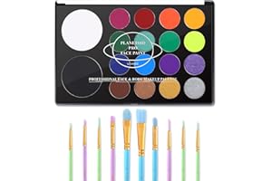 UCANBE Halloween Pittura per Viso 18 Colori con 10 Pennelli - Body Painting Colori per Trucco Attivato ad Acqua, Colori per Pancia Gravidanza Sicuro