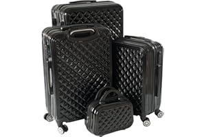 SSO Travel Luggage Set - 4 Piece Lightweight ABS Hard Shell Suitcases with 4 Spinner Wheels and Combination Lock 20" 24" 28" Suitcase + 12" Beauty Case (Black)