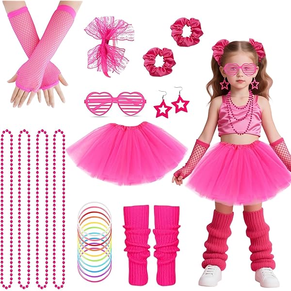 vamei Jaren 80 outfit set T-shirt tutu, rok hoofdband, ketting, jaren