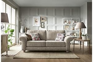 Abakus Direct 3 Seater Sofa - Elegant Ingrid 3 Seater Sofas for Living Room with Soft Luxury Braided Chenille Fabric | Sophisticated Living Room Furniture in Soft Taupe | 215Wx95Dx90H