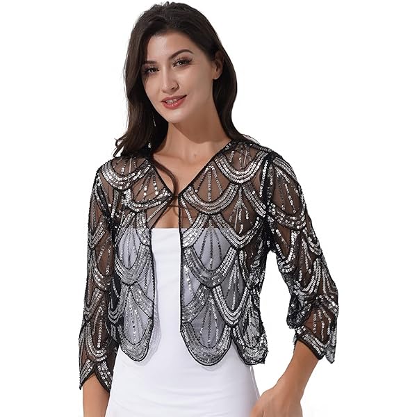 Boléro Pailleté Femme - Parfait Pour Soirées, Cocktails Et Fêtes - Manches Longues Brillantes
