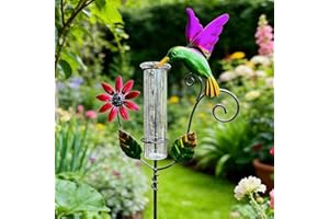 RNPKZ Regenmesser für Garten Frostsicher, Outdoor Regenmesser Glas Regenwassermesser, Vogel Regenmengenmesser mit Erdspieß Metall, Niederschlagsmesser, Regenmesser für Garten, Rasen, Terrasse (Bunt)