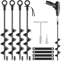 Ewilibe Ancrage Au Sol 45,7 Cm En Acier – Kit Avec Clé, Sangle, Pour Tente, Trampoline, Auvent, Résiste Au Vent Fort