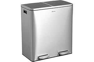 Homra Dual Kitchen Bin 60l – Double Rubbish Bins 2x30l – 2 Compartment Pedal System – Twin Section Waste&Recycling Separation – Soft Close Design – Inner Buckets with Handles - Stainless Steel