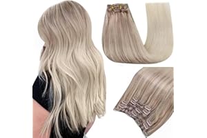 Easyouth Extension Capello Veri Clip Balayage Biond Extension Clip Capelli Veri 5 pezzi 16 pollice 70g Clip Extensions Biondo Cenere Mix Biondo Medio e Biondo Platino