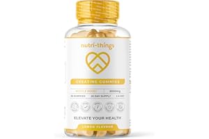 NUTRI-THINGS Creatine Gummies - 3000mg Muscle Boost, Lemon Flavored, Supports Growth & Performance, Non-GMO, Gluten-Free, 90 Gummies, 30-Day Supply