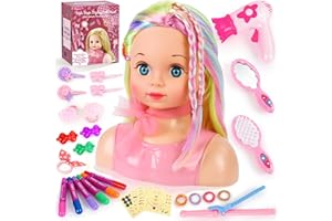 LumenVela Frisierkopf Kinder Set, Frisierkopfpuppe Spielzeug Set für Kinder mit Haarzubehör, Frisierkopf für Mädchen Waschbar Set Geschenk Weihnachten für Mädchen 3-10 Jahren
