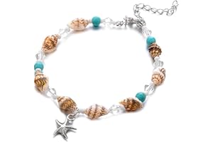 LENTQIUTT 1 Pcs Bohemio tobillera concha estrella de mar turquesa tobillera de plata tobillera joyas para mujeres y niñas
