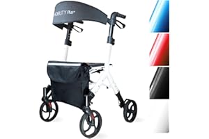 ‎MOBILITY PLUS+ Mobility Plus+ Design Rollator DR10+ White - Indoor & Outdoor Narrow & Foldable - Height-Adjustable Walking Aid for Seniors with Back Strap & Bag - Internal Brake Cables without Disturbing Cables