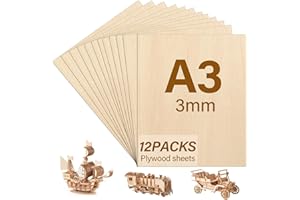 Pavlleen 12 Stück A3 Sperrholzplatte 3mm,Holzplatten zum Basteln,Hochwertige Multiplex Platten,Holz Platten,42x30cm Holzplatte,für Malen,Laserbearbeitung,Bastelarbeiten,Modellbau