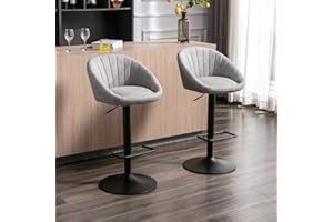 WAHSON OFFICE CHAIRS Wahson Set di 2 Sgabelli da Bar in Tessuto Sgabelli Alti Cucina con Schienale, Sedie da Bar Regolabile e Girevole (Grigio)