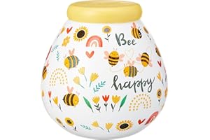 Pot of Dreams Hand Painted Bee Happy Kids Save And Smash Handcrafted Ceramic Money Box | Eco Freindly & Recyclable Piggy Bank | Perfect Decorative Gift and Save for New Toys & Video Games