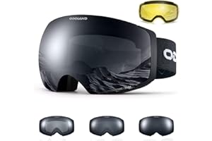 Odoland Occhiali da sci unisex per uomo e donna ragazzi occhiali da snowboard senza montatura con vetro magnetico intercambiabile protezione UV anti-nebbia occhiali da neve compatibili con casco per