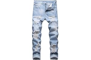 Xmiral Jeans Uomo Casual Pantaloni Attillati con Gamba Dritta Strappata Skinny Pantaloni Elasticizzati con Cerniera Slim Fit Aderenti di Nuova