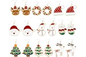 Sibba 9 Pairs Christmas Earrings Holiday Earrings, Christmas Santa Claus Tree Wreath Elk Socks Deer Snowman Hat Stud Dangle Earrings, Festival Thanksgiving Gifts for Women Girls