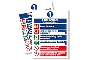 PUNKCARDS Fire Action Sticker - 2 Pack - 150mm x 200mm - White Self-Adhesive Waterproof - Fire Action Sign - Health and Safety Signage - Punk Cards