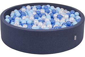 KiddyMoon Piscine À Balles pour Bébé Rond 120X30cm/300 Balles 7Cm Grande Fosses À Boules Jouet Enfant, Bleu Foncé:Baby Blue/Bleu/Perle