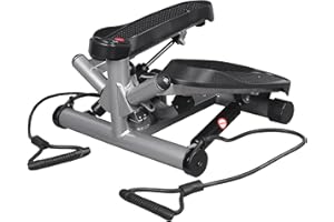 leikefitness Premium Portable Twist Stair Stepper Adjustable Resistance, Twisting Step Fitness Machine with Bands and LCD Monitor (ST6610-Silver)