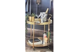 AJ DEALS AJ 2 Tier Gold Mirror Shelves Vintage Style Metal Kitchen Serving Trosmo Trolley with Drinks Wine Rack Side End Table