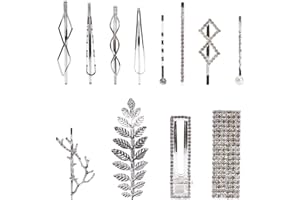 YOOSIT 12 Pack Silver Metal Pearl Crystal Rhinestone Branch Leaf Hair Clips Snap Barrettes U Shaped Decorative Bobby Pins Alligator Hairclips Wedding Party Bridal Accessories