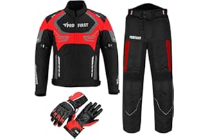 PROFIRST Motorcycle suits for men 2 piece Motorcycle Waterproof Cordura Fabric Suit Motorbike Jacket Trouser & Gloves Fully Protective Clothing Set for Riders - All Weather