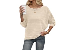 WNEEDU Maglioncino Donna Scollo a Barchetta Spalle Scoperte Maniche a Pipistrello Maglione Donna Invernale Largo Elegante Pullover