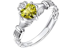 Suplight 925 Sterling Silver Claddagh Heart Rings, Adjustable Birthstone Ring Irish Celtic Jewellery for Women Girls (with Gift Box)