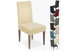 MAXIJIN Coprisedie con Schienale 6 pezzi in Jacquard, Elasticizzato Lavabile Fodera per Sedia, Moderno Coprisedia per Soggiorno Cucina Hotel Ristorante (Beige Chiaro, 6)