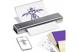 PhoFuta Tattoo Drucker Stencil Drucker mit 10 Blatt Stencil Papier für Tattoo Maschine Set, Thermodrucker Tattoo Kompatibel mit IPad & Telefon & PC für Tattoo Künstler und Anfänger DIY Tattoo, Silber