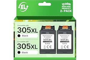 Prodoki 305 XL Noir Cartouche Remplacement pour HP 305 XL Noir pour Cartouche encre 305XL noir pour HP DeskJet 2820E 2810E 2720E 2720 2700E 2710E 2721E 2723E 4220E 4120E Envy 6000 6020E 6032E (2-Pack)
