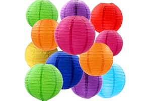 We Moment Zone 16pcs Rainbow Hanging Paper Lanterns,Colourful Round Paper Lanterns for Birthday,Wedding,Baby Shower Party Ceiling Decoration