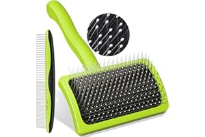 Pecute Professionnel Brosse Chat Poil Long/Court, Autonettoyante Brosse Chien avec Tampon Perméable à L'air, Eliminer Efficacement des Tomentose sous-Poil Tangles, Longueur de l'aiguille 15 mm, S