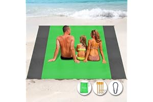 Henrycares Alfombra de Playa 250 x 200cm Grande, Mantas de Playa Antiarena Impermeable Esterilla Playa, Playa Accesorios con 4 Clavos de Fijación, Ideal para Viajes al Aire Libre (Verde)