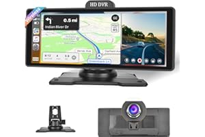 HIKITY Wireless CarPlay Portable Car Stereo with 4K Dash Cam, Wireless Android Auto Screen for Cars & Trucks, 10.26 Inch HD Touchscreen Car Radio with Bluetooth USB Voice Control