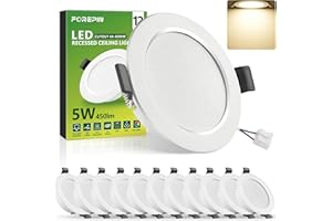 Forepin LED Einbaustrahler 230V 5W, LED Spots Flach Neutralweiß 4000K, 68-80mm Loch Deckenspots, 450LM Bad Einbauleuchten, IP44 Ultra Flach Einbauspots für Badezimmer Küche Wohnzimmer, 12er Set