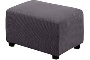 BXFUL Copri Pouf Elasticizzato rttangolare Copri Pouf poggiapiedi Copri Pouf Divano Copri Pouf rett, Lavabile Jacquard Copri Ottomano (X-Large,Grigio Scuro)