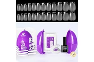 Gelike EC Extra Short Coffin Fake Nail Tips Kit - Gel Extension Nail Kit, with 6 in 1 Nail Glue Gel and Mini UV Lamp - Unique Egg Style Package for Gift Idea
