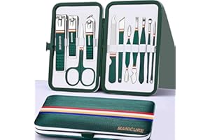 Rich Bunny 11PCS Manicure & Pedicure Tools & Accessories,Nail Care Kit with Compact Hand Case and Gift Box,Stainless Steel Nail Set,Nail clippers Set for Women & Men,Nail cleaning Care kit(Dark Green)