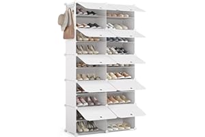 Mondeer Meuble Chaussures, Étagère à Chaussures 10 Compartiments pour 40 Paires de Chaussure, Étagère de Rangement Portable Modulable avec Crochet, pour Entrée Salon Chambre (Blanc)