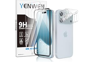 Yenwen Folia ochronna na wyświetlacz do iPhone 17 Pro Max do szkła pancernego, 3 sztuki folii ochronnej z 3 sztukami ochrony aparatu, twardość 9H, folia ochronna na telefon komórkowy, folia HD