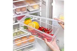 VOLTURI Fridge Storage Boxes (Pack of 6), Fridge Organizer with Removable Drain Plate Fridge Storage Containers Keeps Fruits,