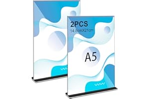 Thboxes 2 Stück Tischaufsteller A5, Transparent Preisschilder Aufsteller Acryl T-Ständer Doppelseitig Tischständer für Menükarten Prospekte Werbung Restaurant Café Büro