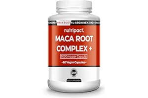 NUTRIPACT Maca Root Capsules 5000mg – with L Arginine, Zinc, Ginkgo Biloba, Korean Ginseng, Fenugreek, Vitamin D3, Black Pepper – High Strength Black Maca Lepidium Meyenii – For Men & Women – 60 Vegan Capsules