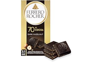 Ferrero Rocher batonik z ciemną czekoladą i orzechami laskowymi, batoniki czekoladowe, 55% ciemnej czekolady z chrupiącymi pełnymi orzechami laskowymi i nadzieniem kakaowym, (90 g)