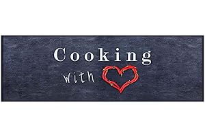 HOMEFACTO:RI Küchenläufer Küchenteppich Teppichläufer Cooking with Love | waschbar, Größe:ca. 60 x 180 cm
