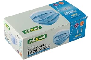 Disposable Face Masks, 3-Ply, Blue, 50-Pack