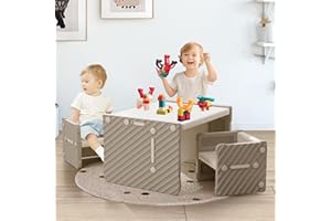 hoopyosms Tisch- und Stuhlset für Kinder Kunststofftisch für Kleinkinder mit 2 Stühlen Kinder-Montessori-Möbelset Aktivitätstisch mit Hockern für Vorschulkinder (Khaki)