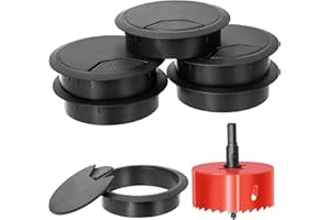 Swpeet 6Pcs Black Desk Cable Wire Grommet Cord with Hole Saw, Tidy Cable Hole Cover Organizers, Desk Wire Cord Cable Grommets Hole Cover, 1Pcs 3.15Inch_80mm Tools Hole Saw with Arbor for Office Desk