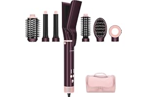 PARWIN PRO BEAUTY 7-in-1 Hot Air Styler, Dual Voltage MaxAIR 2.0 Multi-Styler Set, High Speed Hair Dryer Brush with Air Hair Straightener, 28mm Auto-Wrap Curlers, 110,000RPM, Jasper Plum